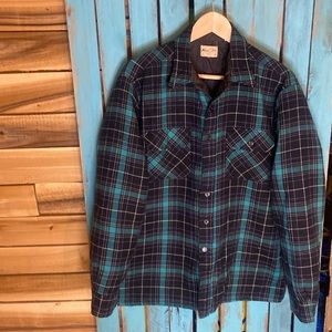 Vintage Men’s Store plaid flannel insulated shirt blue turquoise XLT